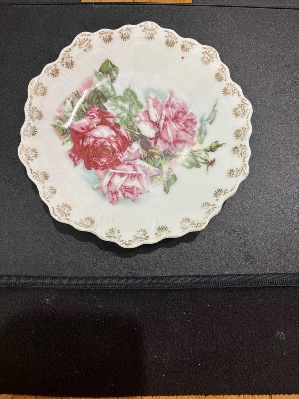 Vintage Bavarian Plate with Roses,  Scalloped Edges and Gold Trim 6 inches